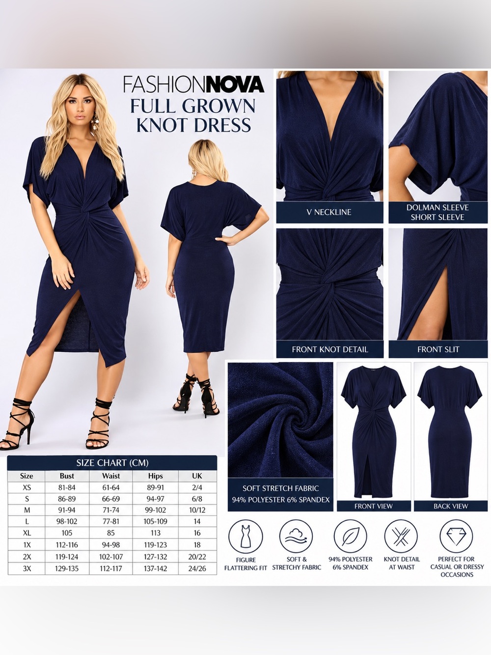 FASHION NOVA GROWN KNOT DRESS - BLUE SIZE MEDIUM (NEW WITH TAGS) A35
